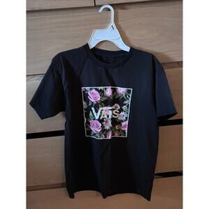 Vans Youth Large Black T-Shirt - Floral Rose Logo Graphic